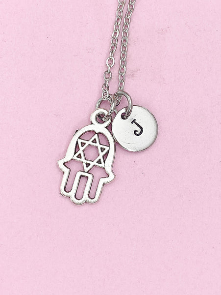 Silver Hamsa Star of David Charm Necklace, N80B