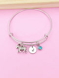 Goat Charm Bangle Bracelet, Initial, Farm Animal Gift