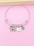 Goat Charm Bangle Bracelet, Initial, Farm Animal Gift