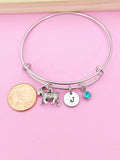 Goat Charm Bangle Bracelet, Initial, Farm Animal Gift