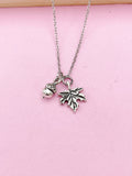 Silver Acorn Maple Leaf Necklace, Autumm Fall Gift, N727A