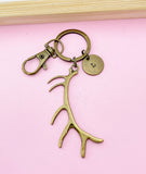 Bronze Deer Antler Charm Keychain, Elk Antler Charm, Silver Option, Personalized Gift, N2232