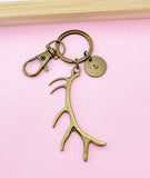 Bronze Antler Keychain, Personalized Initial Charm
