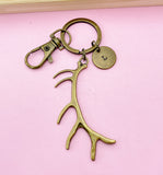 Bronze Antler Keychain, Personalized Initial Charm