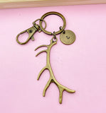 Bronze Antler Keychain, Personalized Initial Charm