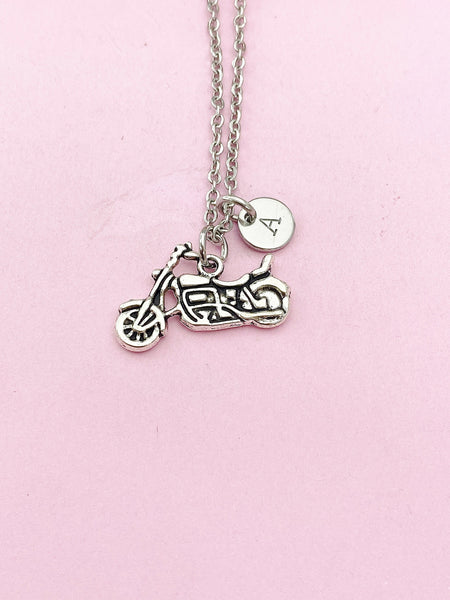 Silver Motorcycle Charm Necklace, Motorcycle Biker Jewelry Gift, N5755
