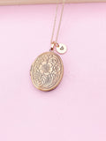 Rose Gold Flower Locket Necklace, Keepsake Photo Charm