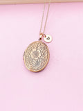 Rose Gold Flower Locket Necklace, Keepsake Photo Charm
