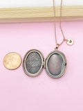 Rose Gold Flower Locket Necklace, Keepsake Photo Charm