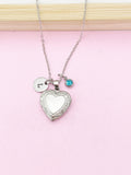 Silver Heart Locket Necklace, Flower Girl Necklace, Love Necklace, Keepsake Photo Frame, Personalized Initial Birthstone Jewelry Gift, N3306