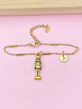 Gold Nutcracker Soldier Christmas Ballet Charm Bracelet, Silver Option, Personalized Customized Monogram, N2737A