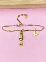 Gold Nutcracker Soldier Christmas Ballet Charm Bracelet, Personalized Customized Monogram, N2737A