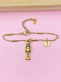 Gold Nutcracker Soldier Christmas Ballet Charm Bracelet, Silver Option, Personalized Customized Monogram, N2737A