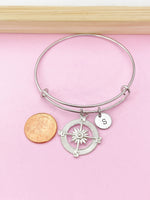 Silver Compass Charm Bracelet, Compass Jewelry Gifts, Personalized Customized Gifts, N1123F