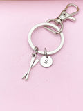 Silver Oars Keychain, Rowing Charm, Personalized Initial