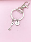 Silver Oars Keychain, Rowing Charm, Personalized Initial