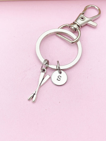 Silver Oars Charm Keychain, Rowing Keychain, Crew Oars Charm Key ring, Rowing Crew Gift, Personalized Gift, N1588