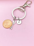 Silver Oars Keychain, Rowing Charm, Personalized Initial