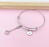 Silver Arrow Heart Charm Bangle Bracelet, Personalized Initial