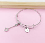 Silver Arrow Heart Charm Bangle Bracelet, Personalized Initial
