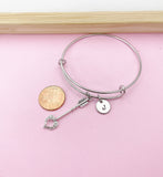 Silver Arrow Heart Charm Bangle Bracelet, Personalized Initial