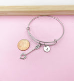 Silver Arrow Heart Charm Bangle Bracelet, Personalized Initial