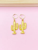 Gold Plated Cactus Charm Earrings, Cactus Jewelry, N2745