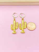 Gold Plated Cactus Charm Earrings, Cactus Jewelry, N2745