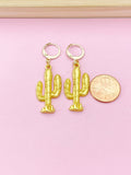 Gold Plated Cactus Charm Earrings, Cactus Jewelry, N2745