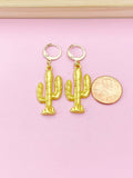 Gold Plated Cactus Charm Earrings, Cactus Jewelry, N2745