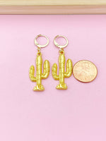 Gold Plated Cactus Charm Earrings, Cactus Jewelry, N2745