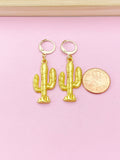 Gold Plated Cactus Charm Earrings, Cactus Jewelry, N2745