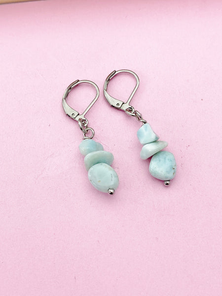 Silver Larimar Earrings, Natural Gemstone Jewelry N3971A