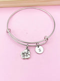 Silver Hibiscus Tropical Flower Charm Bracelet, Hibiscus Tropical Flower Florist Jewelry Gift, N4649A