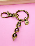 Silver or Bronze DNA Charm Keychain, Biology Genetics School Gifts Ideas, AN938