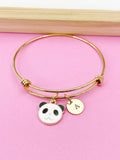 Gold Cute Panda Charm Bracelet Bangle, Personized Initial Bracelet, N4941
