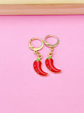 Gold Red Hot Chili Pepper Earrings, Dangle Hoop Lever-back Earrings, N4713A