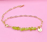 Gold Peridot Bracelet Natural Gemstone Wedding Bridesmaid August Birthday Gifts Ideas Personalized Customized, N3980