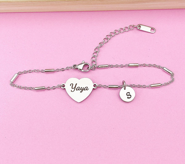 Yaya Gifts, Yaya Bracelet, Stainless Steel Heart Bracelet, Yaya Jewelry, Mother's Day Gift, Personalized Gifts, D263