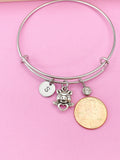 Silver Pig Charm Bracelet, Pig Wing Heart Charm Bangle, Angel Pig Charm, N5760