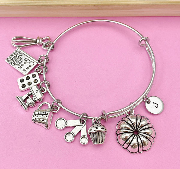 Silver Baking Charms Bracelet, Bakery Baker Jewelry Gifts, N1786B