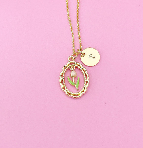 Gold Tulip Flower Charm Necklace, N2033A