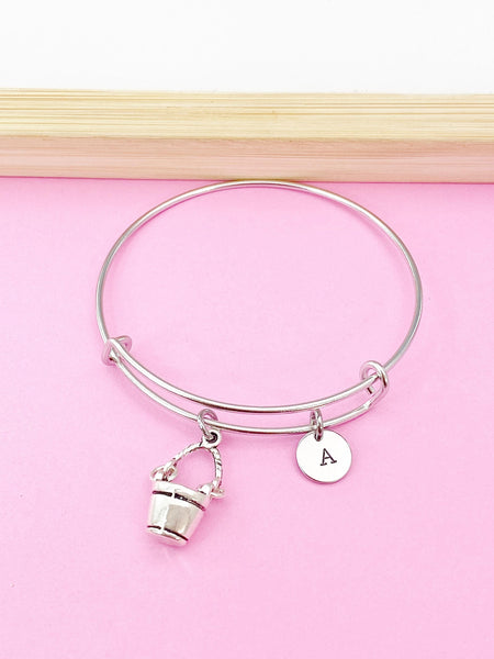 Water Bucket Pail Bracelet, Water Bucket Pail Charm, Water Bucket Pail Charm Bracelet, N1116B