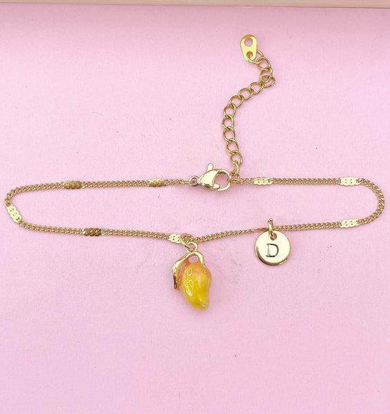 Gold Mangoes Charm Bracelet, Mango Tropical Fruit Charm, Birthday Gift, N5164A