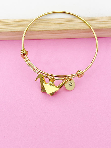 Gold Japanese Paper Bird Crane Bracelet, Personalized Gift, N1470