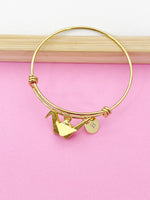 Gold Japanese Paper Bird Crane Bracelet, Personalized Gift, N1470