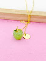 Gold Apple Charm Necklace, Fruit Green Apple Charm, N4998