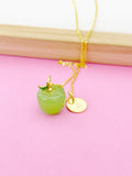 Gold Apple Charm Necklace, Fruit Green Apple Charm, N4998