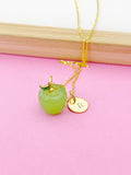 Gold Apple Charm Necklace, Fruit Green Apple Charm, N4998