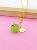 Gold Apple Charm Necklace, Fruit Green Apple Charm, N4998